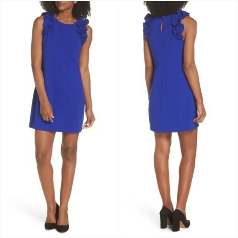 Chelsea28 Ruffle Shoulder Crepe Shift Dress